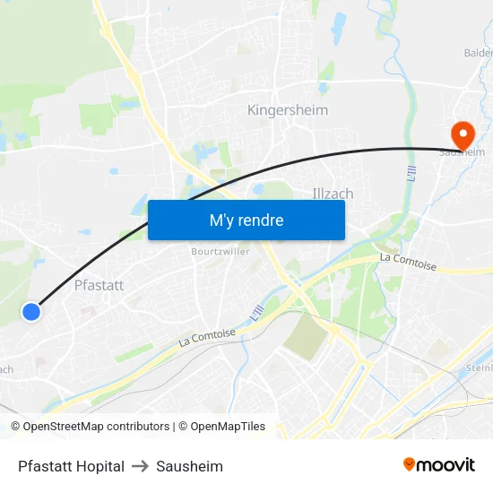 Pfastatt Hopital to Sausheim map