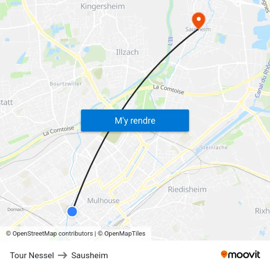 Tour Nessel to Sausheim map