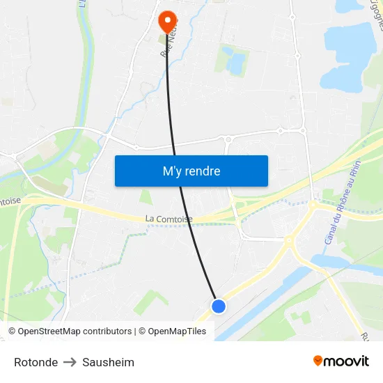 Rotonde to Sausheim map