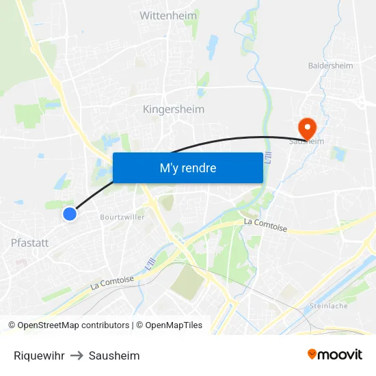 Riquewihr to Sausheim map