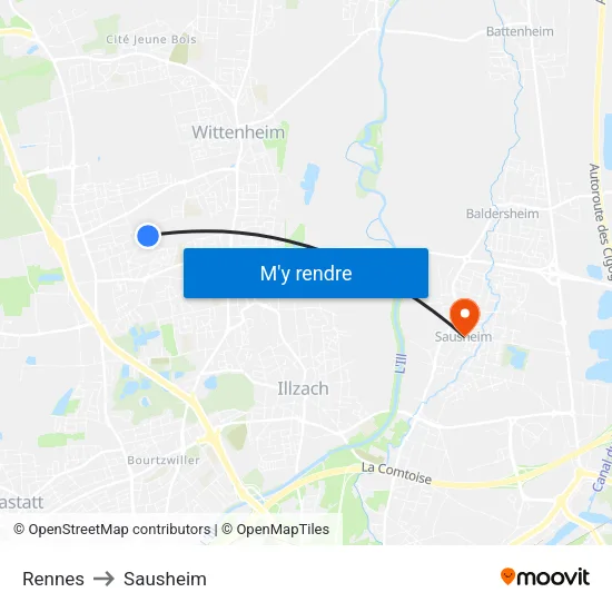 Rennes to Sausheim map