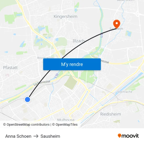 Anna Schoen to Sausheim map