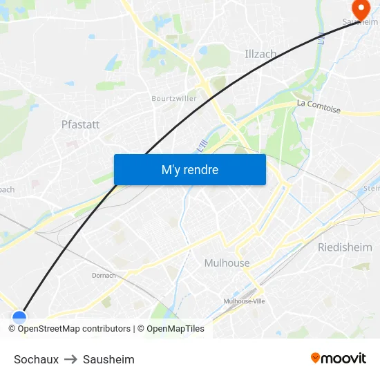 Sochaux to Sausheim map
