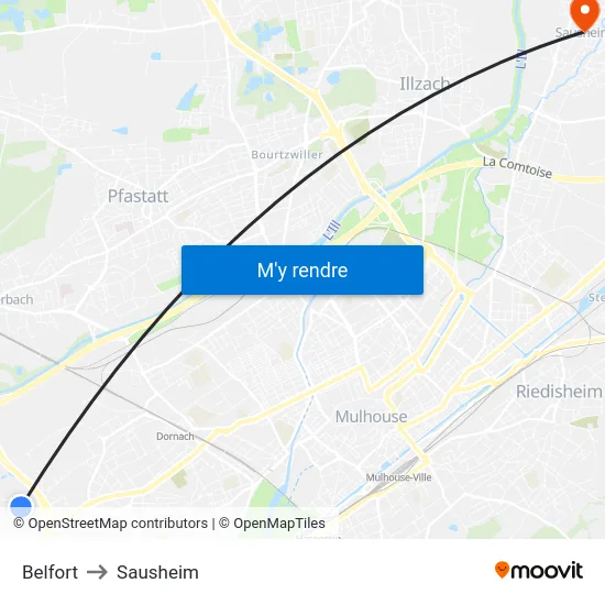 Belfort to Sausheim map