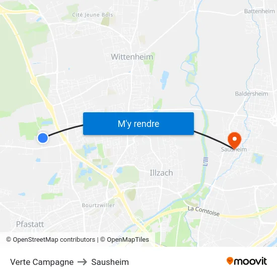 Verte Campagne to Sausheim map