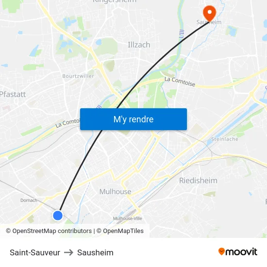 Saint-Sauveur to Sausheim map