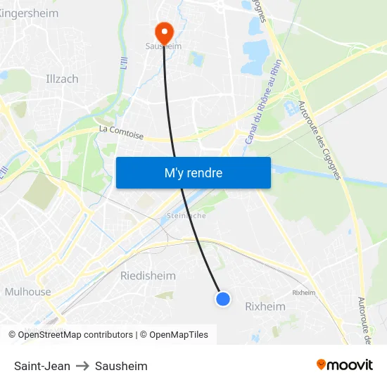 Saint-Jean to Sausheim map