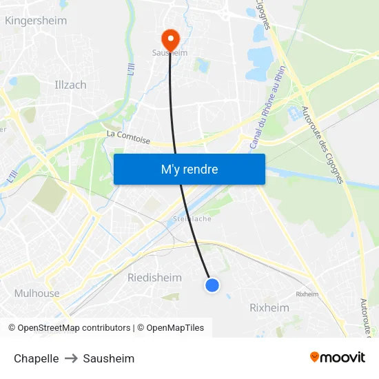 Chapelle to Sausheim map