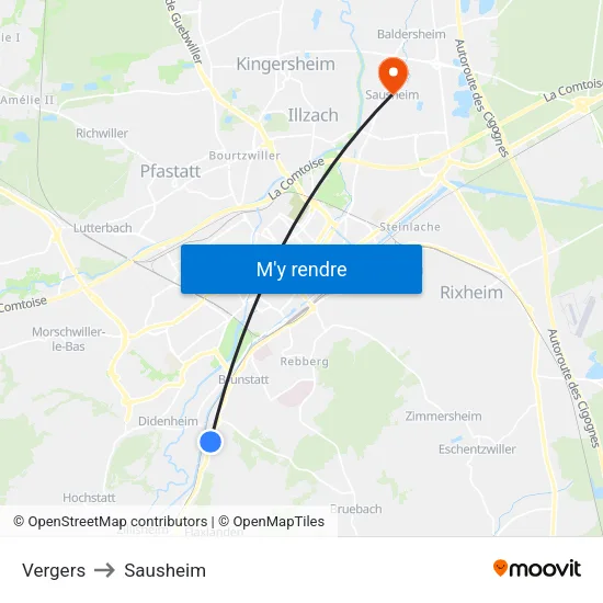 Vergers to Sausheim map