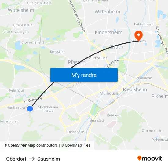 Oberdorf to Sausheim map