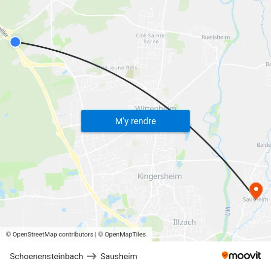 Schoenensteinbach to Sausheim map