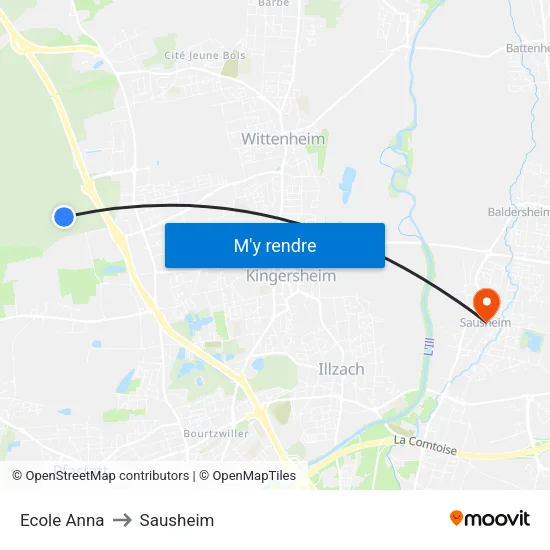 Ecole Anna to Sausheim map