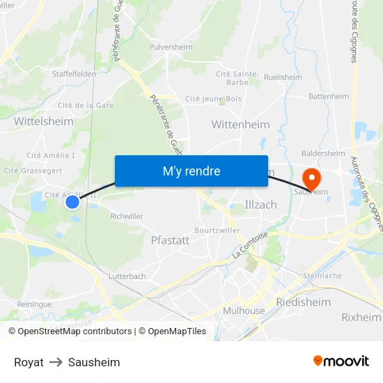 Royat to Sausheim map