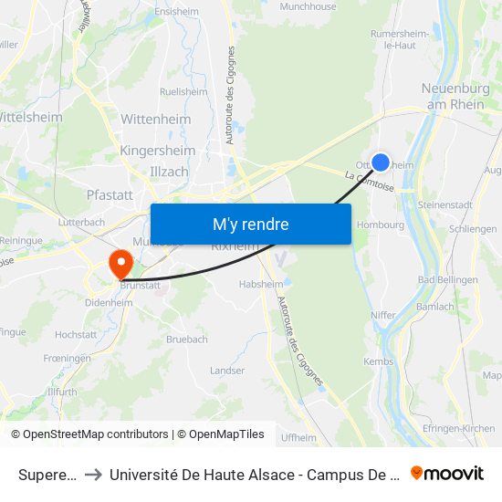 Superette to Université De Haute Alsace - Campus De L'Illberg map