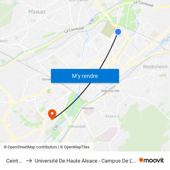 Ceinture to Université De Haute Alsace - Campus De L'Illberg map