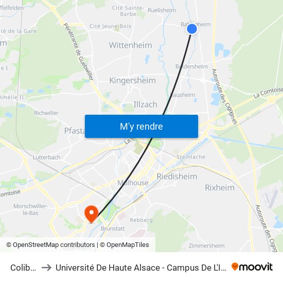 Colibris to Université De Haute Alsace - Campus De L'Illberg map