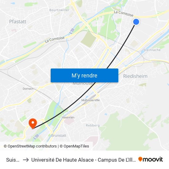 Suisse to Université De Haute Alsace - Campus De L'Illberg map