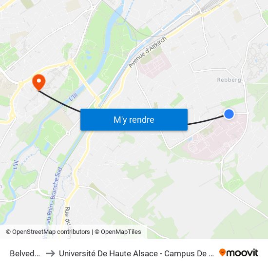 Belvedere to Université De Haute Alsace - Campus De L'Illberg map