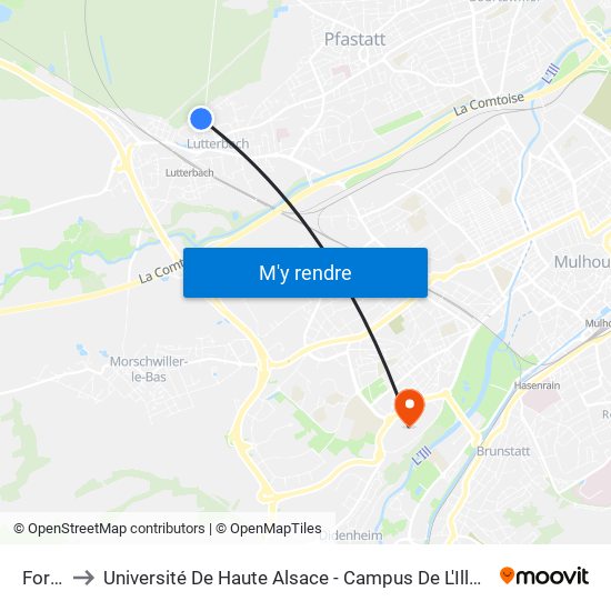 Foret to Université De Haute Alsace - Campus De L'Illberg map