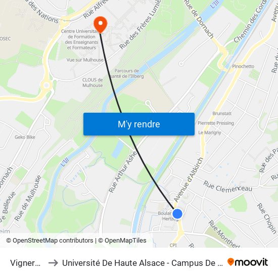 Vignerons to Université De Haute Alsace - Campus De L'Illberg map