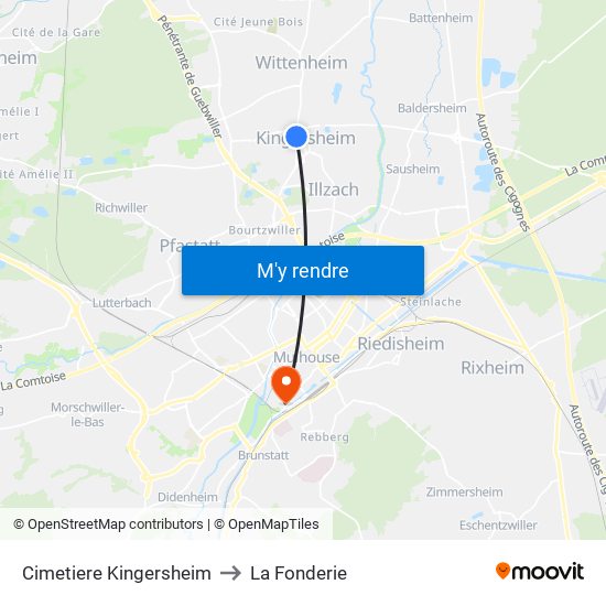 Cimetiere Kingersheim to La Fonderie map