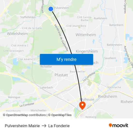 Pulversheim Mairie to La Fonderie map