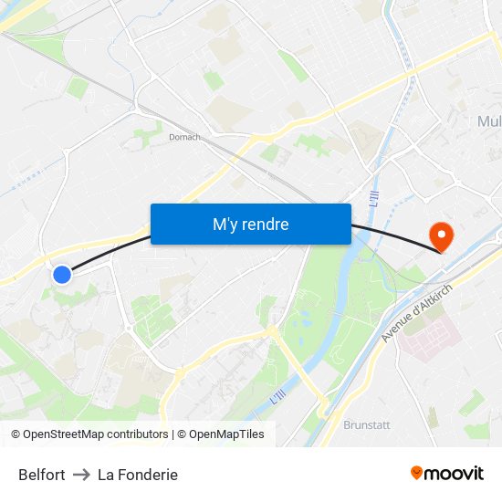 Belfort to La Fonderie map