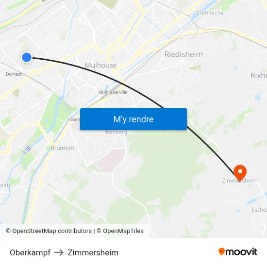 Oberkampf to Zimmersheim map