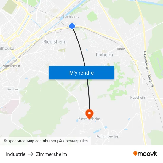 Industrie to Zimmersheim map