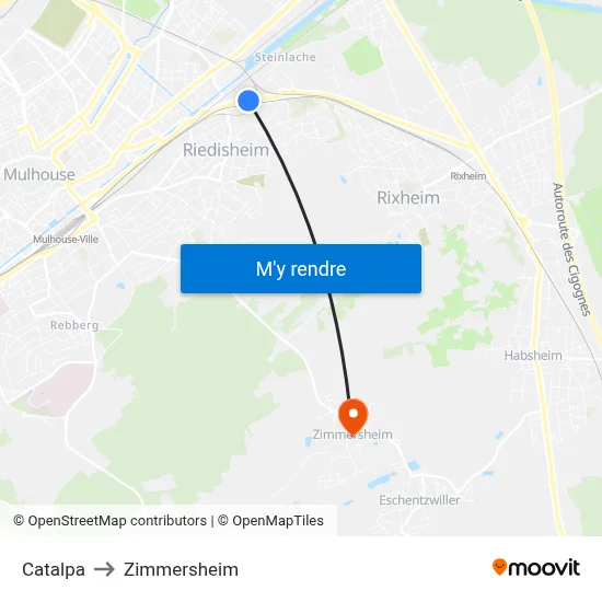 Catalpa to Zimmersheim map
