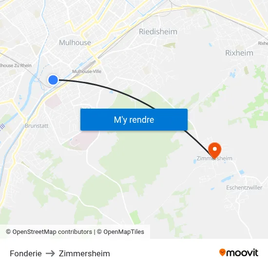 Fonderie to Zimmersheim map