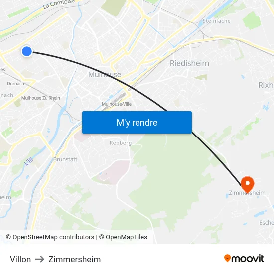 Villon to Zimmersheim map