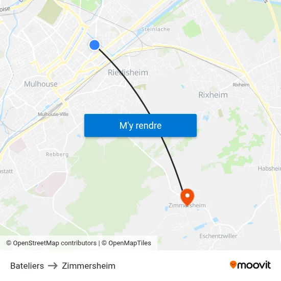 Bateliers to Zimmersheim map