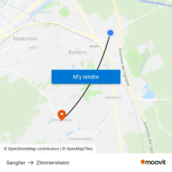 Sanglier to Zimmersheim map