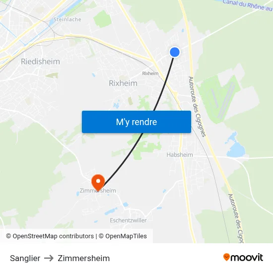 Sanglier to Zimmersheim map