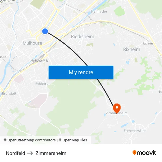 Nordfeld to Zimmersheim map