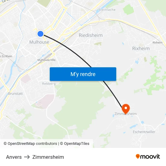 Anvers to Zimmersheim map