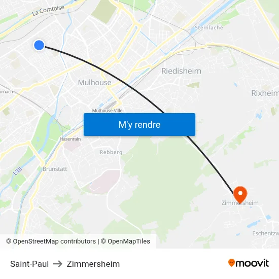 Saint-Paul to Zimmersheim map