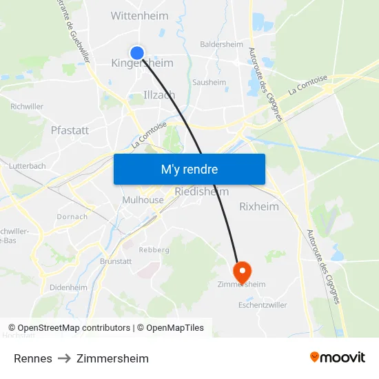 Rennes to Zimmersheim map