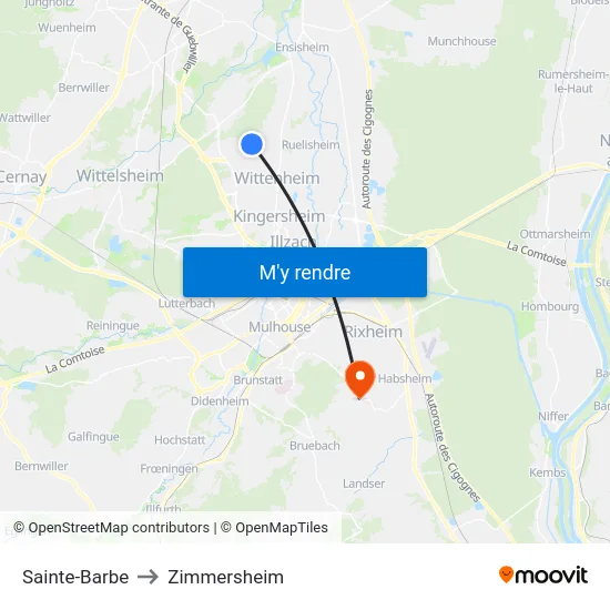 Sainte-Barbe to Zimmersheim map