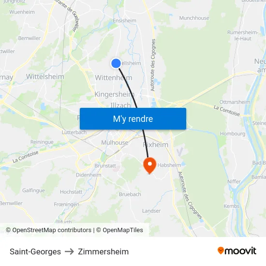 Saint-Georges to Zimmersheim map