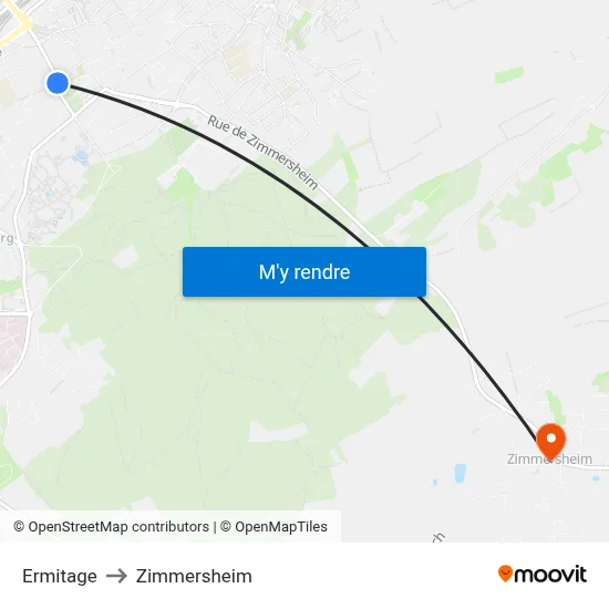 Ermitage to Zimmersheim map