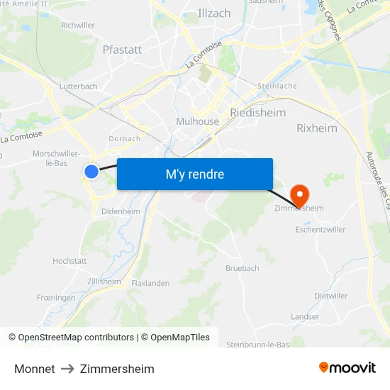 Monnet to Zimmersheim map