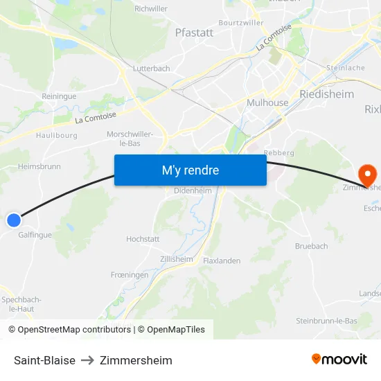 Saint-Blaise to Zimmersheim map
