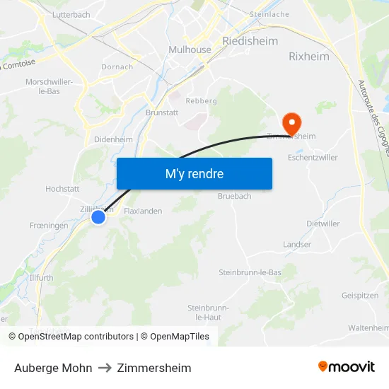 Auberge Mohn to Zimmersheim map