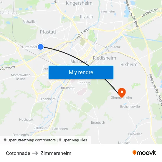 Cotonnade to Zimmersheim map