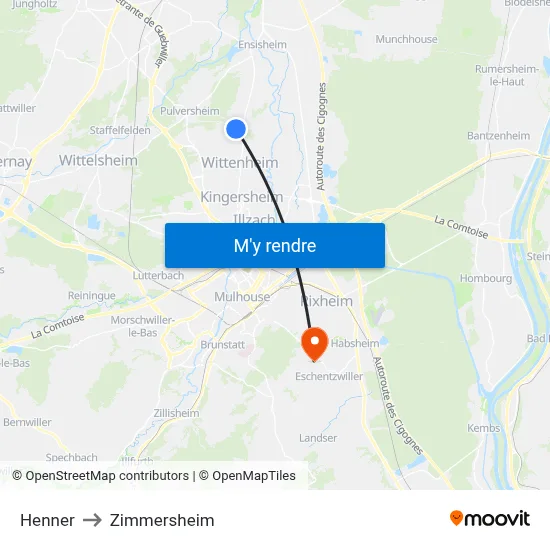 Henner to Zimmersheim map