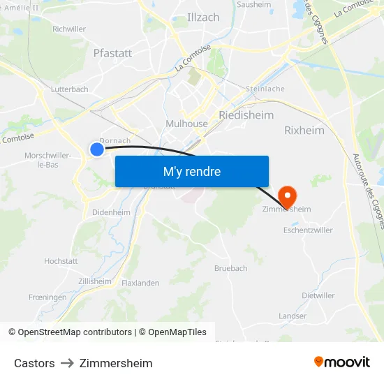 Castors to Zimmersheim map