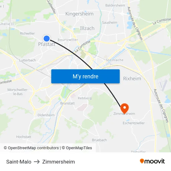 Saint-Malo to Zimmersheim map