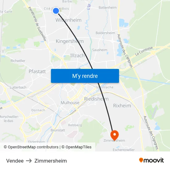 Vendee to Zimmersheim map